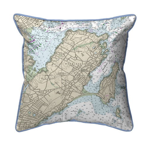 Betsy Drake Marblehead, MA Nautical Map Large Corded Indoor/Outdoor Pillow 18x18 Main image