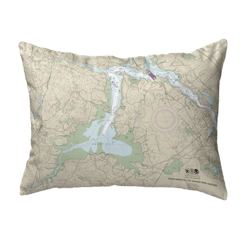 Betsy Drake Portsmouth to Dover and Exeter - Great Bay, NH Nautical Map Noncorded Indoor/Outdoor Pillow 16x20 Main image