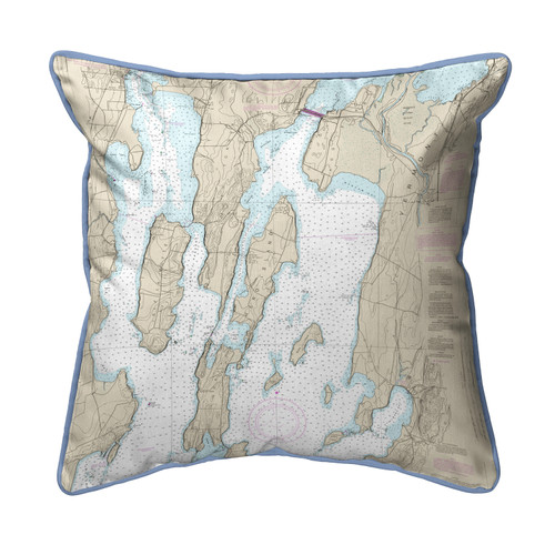 Betsy Drake North Hero Island, VT Nautical Map Small Corded Indoor/Outdoor Pillow 12x12 Main image