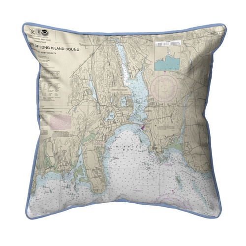 Betsy Drake North Shore Long Island to Niantic Bay, CT Nautical Map Large Corded Indoor/Outdoor Pillow 18x18 Main image
