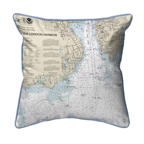 Betsy Drake New London Harbor, CT Nautical Map Large Corded Indoor/Outdoor Pillow 18x18 Main image