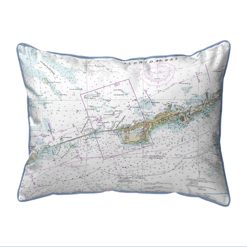 Betsy Drake Miami to Marathon & FLorida Bay, FL Nautical Map Small Corded Indoor/Outdoor Pillow 11x14 Main image