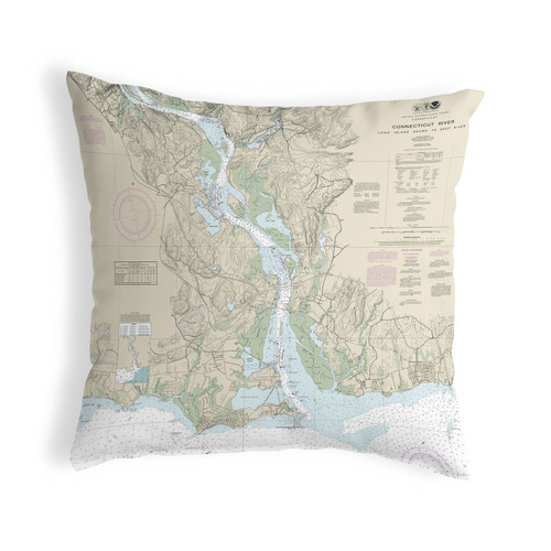Betsy Drake Connecticut River, CT Nautical Map Noncorded Indoor/Outdoor Pillow 18x18 Main image