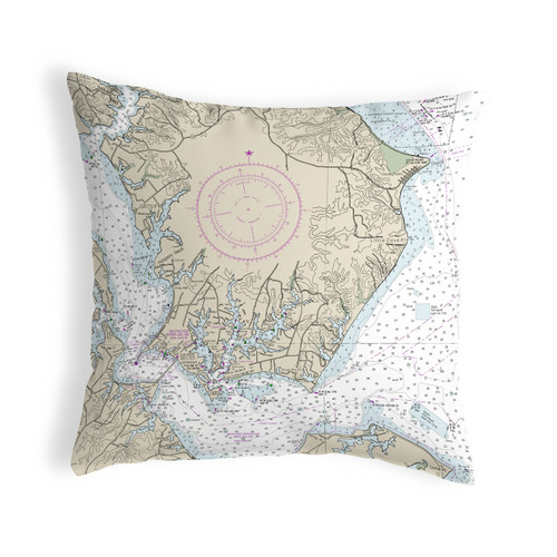 Betsy Drake Slomons Island, MD Nautical Map Noncorded Indoor/Outdoor Pillow 18x18 Main image