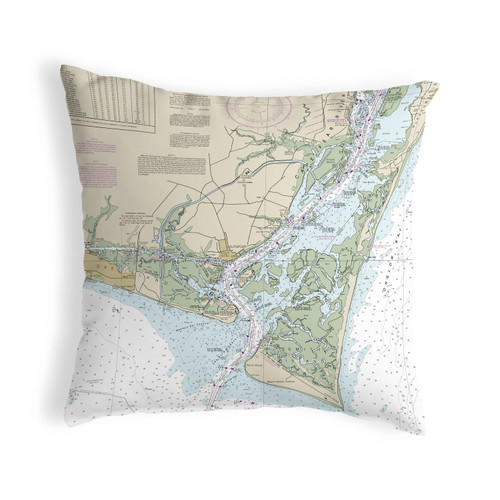 Betsy Drake Cape Fear, NC Nautical Map Noncorded Indoor/Outdoor Pillow 18x18 Main image