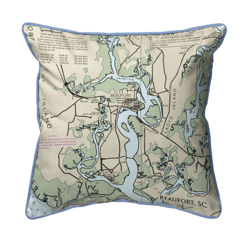 Betsy Drake Beaufort - Detail, SC Nautical Map Large Corded Indoor/Outdoor Pillow 18x18 Main image