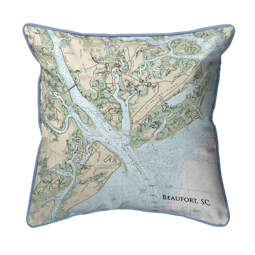 Betsy Drake Beaufort, SC Nautical Map Large Corded Indoor/Outdoor Pillow 18x18 Main image