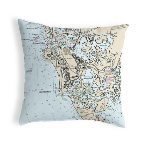 Betsy Drake Marco Island, FL Nautical Map Noncorded Indoor/Outdoor Pillow 18x18 Main image
