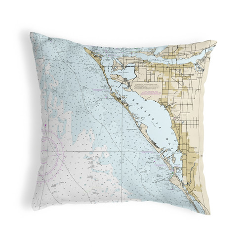 Betsy Drake Sarasota Bay, FL Nautical Map Noncorded Indoor/Outdoor Pillow 18x18 Main image