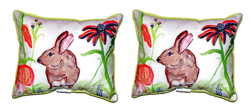 Pair of Betsy Drake Brown Rabbit Left Small Pillows 11 Inch X 14 Inch Main image