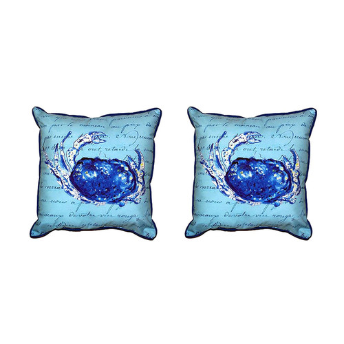 Pair of Betsy Drake Blue Script Crab Small Pillows 12 Inch X 12 Inch Main image