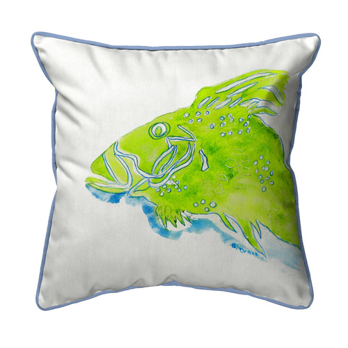 Betsy Drake Green Fish Small Indoor/Outdoor Pillow 12x12 Main image