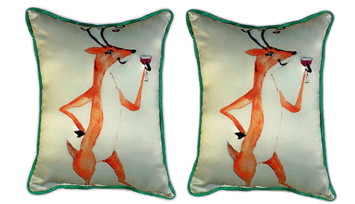 Pair of Betsy Drake Deer Party Large Pillows 16 Inchx20 Inch Main image