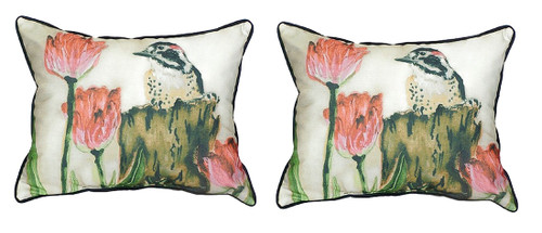 Pair of Betsy Drake Woodpecker Small Outdoor/Indoor Pillows 11 Inch X 14 Inch Main image