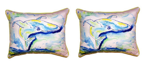 Pair of Betsy Drake Blue Whale Large Pillows 16 Inch X 20 Inch Main image