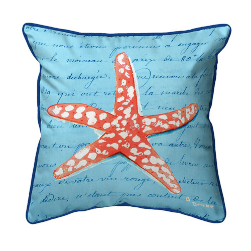 Betsy Drake Coral Starfish Blue Small Indoor/Outdoor Pillow 12x12 Main image