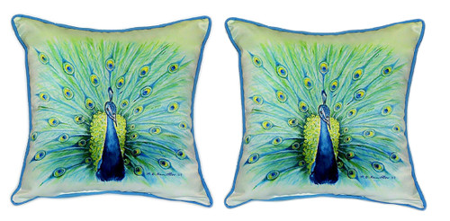 Pair of Betsy Drake Peacock Large Pillows 18 Inch x 18 Inch Main image
