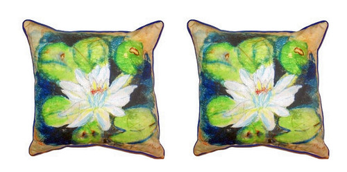 Pair of Betsy Drake Water Lily on Rice Large Pillows 18 Inch X 18 Inch Main image
