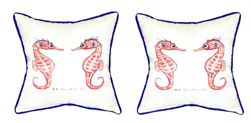 Pair of Betsy Drake Sea Horses Small Outdoor/Indoor Pillows 12 Inch X 12 Inch Main image