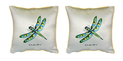 Pair of Betsy Drake Dragonfly Small Outdoor/Indoor Pillows 12 Inch X 12 Inch Main image