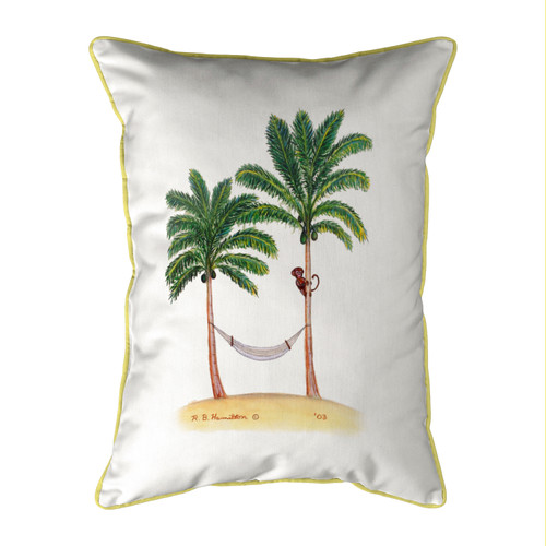 Betsy Drake Palm Trees & Monkey Small Indoor/Outdoor Pillow 11x14 Main image