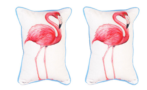 Pair of Betsy Drake Pink Flamingo Small Outdoor Pillows 12 X 12 Main image