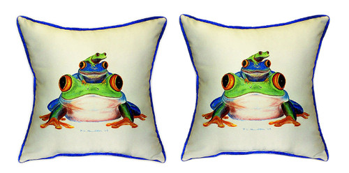 Pair of Betsy Drake Stacked Frogs Large Pillows 18 Inch x 18 Inch Main image