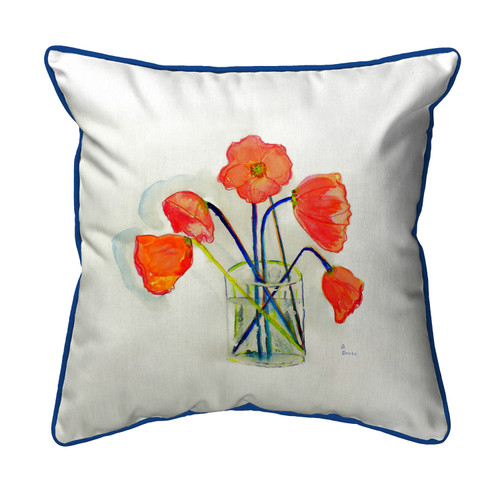 Betsy Drake Poppies in Vase Small Indoor/Outdoor Pillow 12x12 Main image