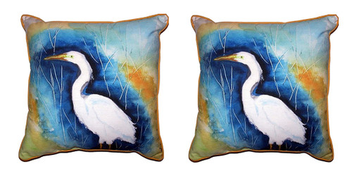 Pair of Betsy Drake Great Egret Left Large Pillows 18 Inch X 18 Inch Main image