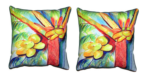 Pair of Betsy Drake Cocoa Nut Tree Outdoor Pillows 18 Inch x 18 Inch Main image