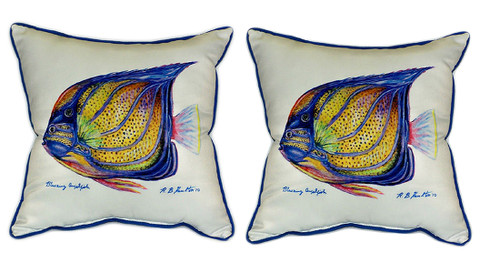 Pair of Betsy Drake Blue Ring Angelfish Large Pillows 18 Inch x 18 Inch Main image