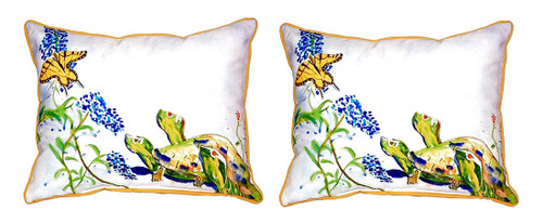Pair of Betsy Drake Turtles & Butterfly Large Indoor/Outdoor Pillows 11X 14 Main image