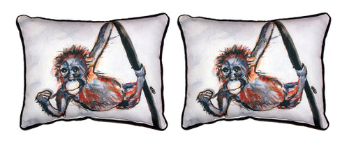 Pair of Betsy Drake Betsy's Monkey Outdoor Pillows 16 Inch x 20 Inch Main image