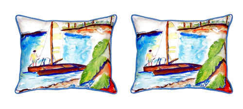 Pair of Betsy Drake Catamaran Large Indoor/Outdoor Pillows 11X 14 Main image