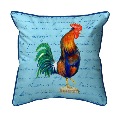 Betsy Drake Blue Rooster Script - Small Indoor/Outdoor Pillow 12x12 Main image
