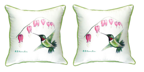 Pair of Betsy Drake Hummingbird Small Outdoor/Indoor Pillows 12 Inch X 12 Inch Main image