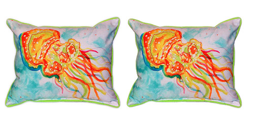 Pair of Betsy Drake Orange Jellyfish Large Indoor/Outdoor Pillows Main image