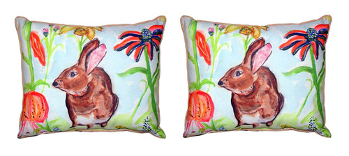 Pair of Betsy Drake Brown Rabbit Left Facing Outdoor Pillows 16 Inch x 20 Inch Main image