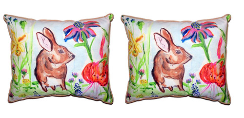 Pair of Betsy Drake Brown Rabbit Right Facing Outdoor Pillows 16 Inch x 20 Inch Main image