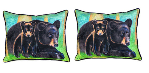 Pair of Betsy Drake Bear and Cub Large Pillows 16x20 Main image