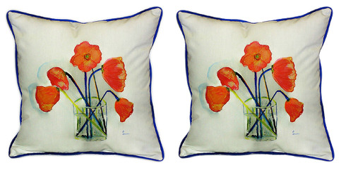 Pair of Betsy Drake Poppies in Vase Large Pillows 18 Inch x 18 Inch Main image
