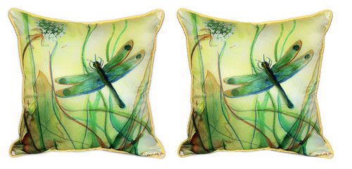 Pair of Betsy Drake Betsy’s Dragonfly Large Pillows 18 Inchx18 Inch Main image