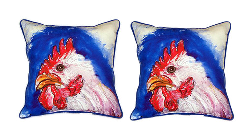 Pair of Betsy Drake Rooster Head Large Indoor/Outdoor Pillows 18x18 Main image