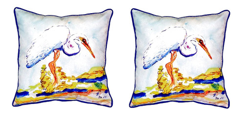 Pair of Betsy Drake Betsy’s Egret Large Indoor/Outdoor Pillows 18 Inch X 18 Inch Main image