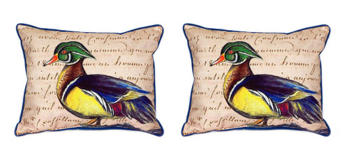 Pair of Betsy Drake Male Wood Duck Script Large Indoor/Outdoor Pillows 16 X 20 Main image