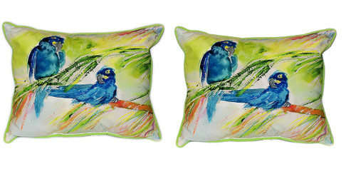 Pair of Betsy Drake Two Blue Parrots Large Indoor/Outdoor Pillows 16 In X 20 In Main image