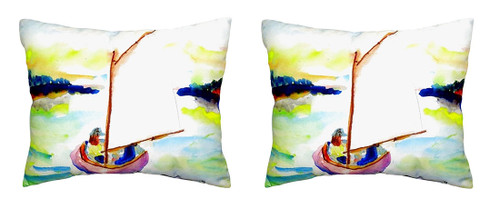 Pair of Betsy Drake Pink Sailboat No Cord Pillows 16 Inch X 20 Inch Main image