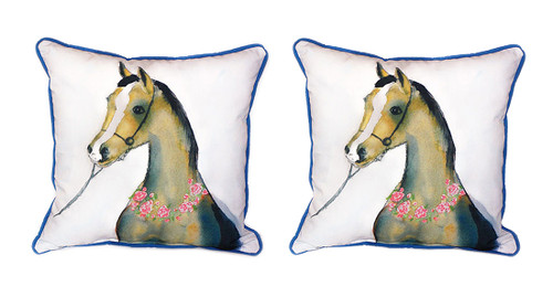 Pair of Betsy Drake Horse and Garland Large Indoor/Outdoor Pillows 18x18 Main image