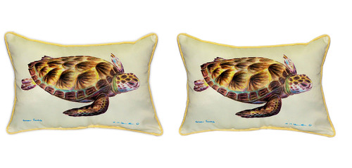 Pair of Betsy Drake Green Sea Turtle Large Pillows 15 Inch x 22 Inch Main image