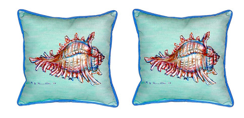 Pair of Betsy Drake Conch - Teal Large Indoor/Outdoor Pillows 18 Inch X 18 Inch Main image